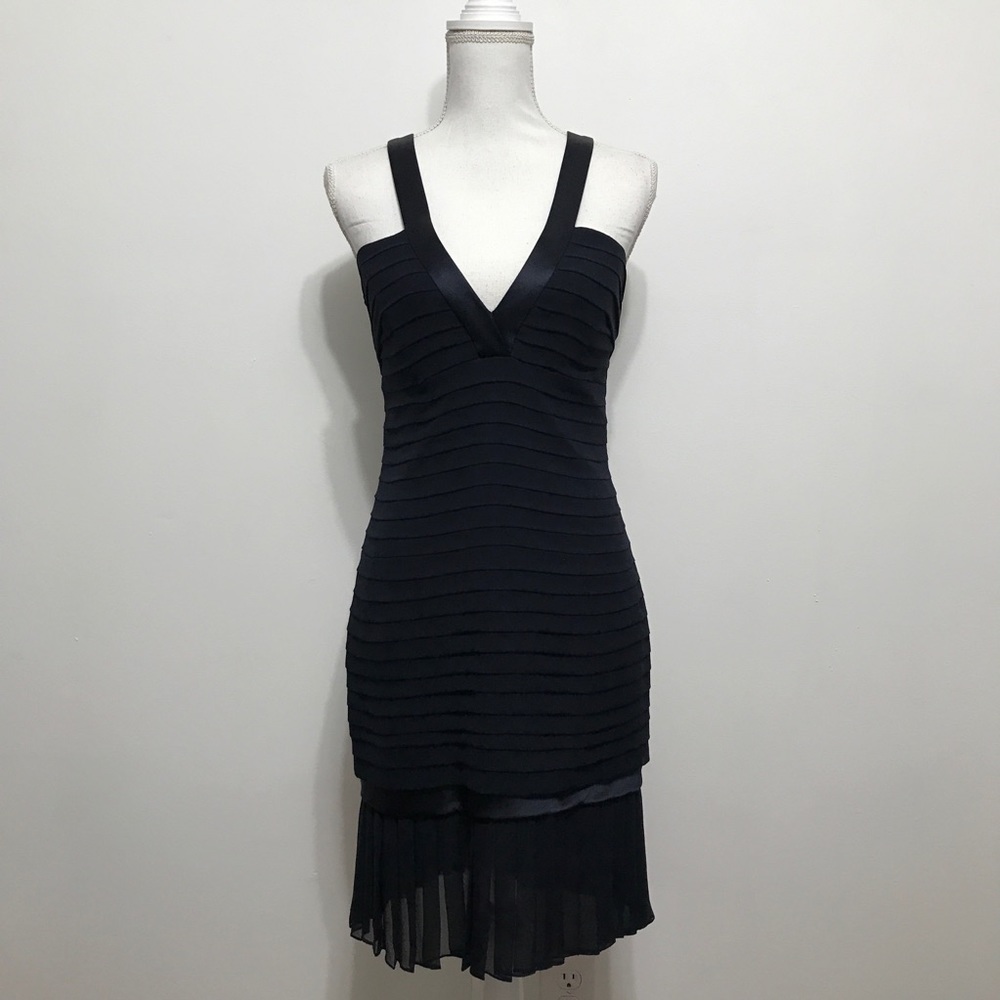 Roland Nivelais Black V-Neck Dress, 100% Silk